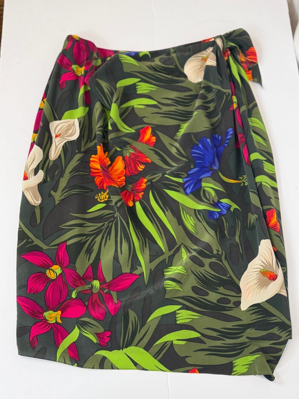 Vintage Anne Klein II Silk Tropical Wrap Skirt Size 8
